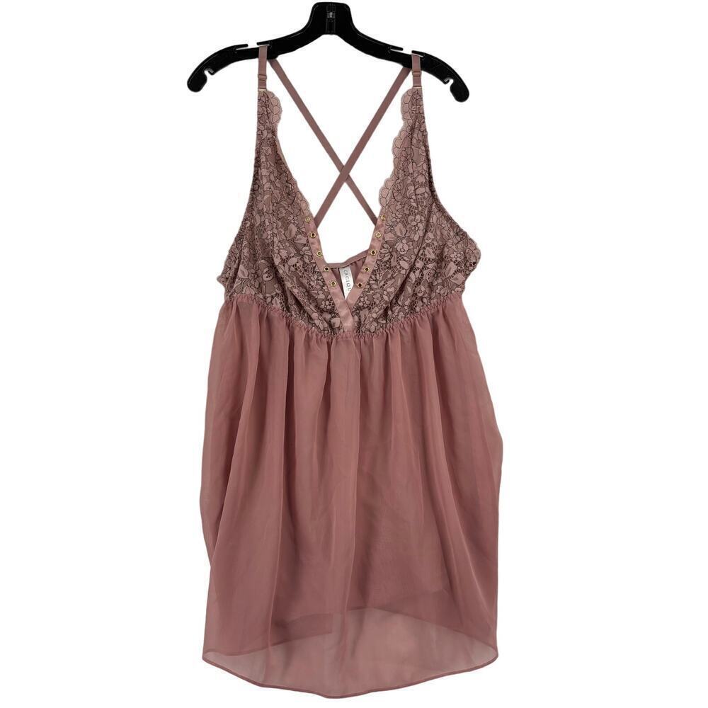 Cacique Babydoll Chemise Sheer Sleep Dress‎ Lace Grommet Detail Dusty Rose 22/24